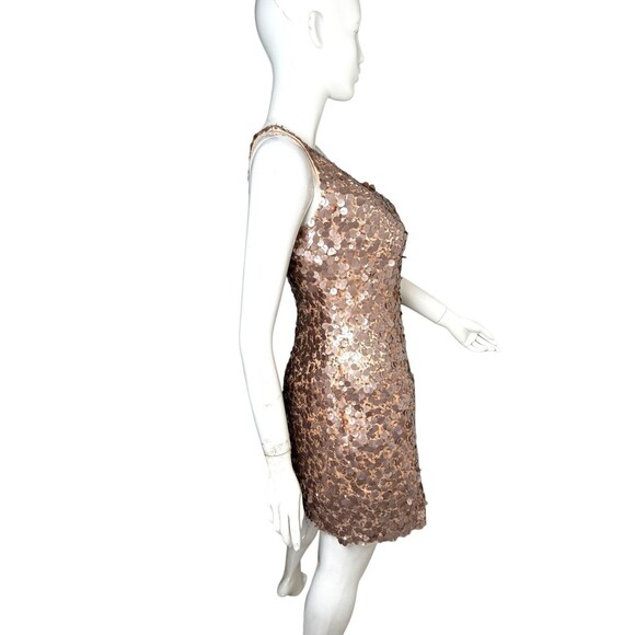 Vintage‎ Scala Mini Dress Rose Gold Sequin One Sleeve Strap 8 Disco Rave Hoco - Picture 4 of 4